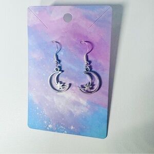 crescent moon and star stainless steel hook dangle earrings